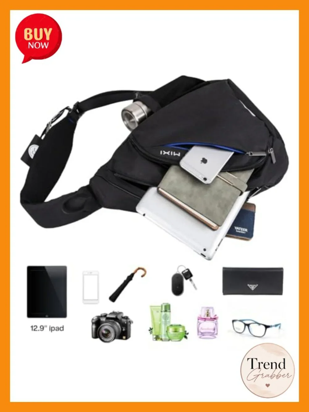Unisex Sling Bag Backpack with USB Port Anti-Theft Crossbody Shoulder Bag